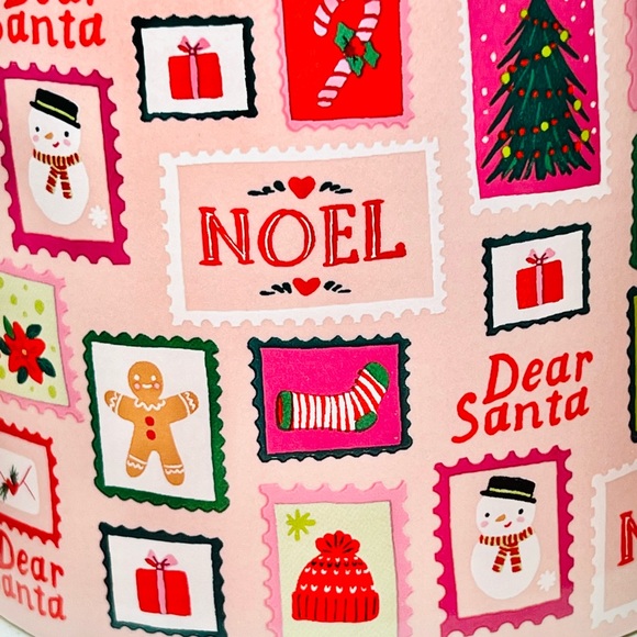 Festive Pink Holiday Mug with Christmas Stamps Dear Santa Snowman Noel Stocking - Picture 5 of 14